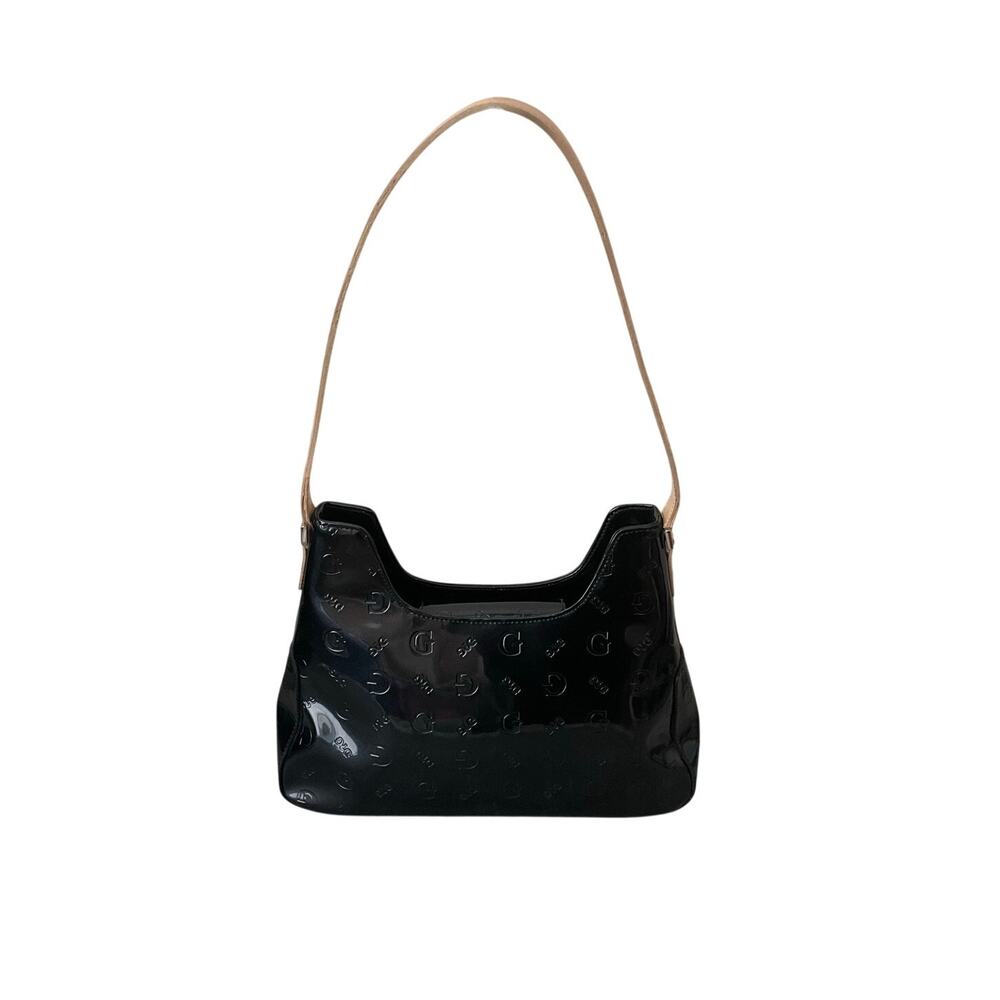 Guess Womens Black Crescent Glossy Patent Finish Shoulder Bag